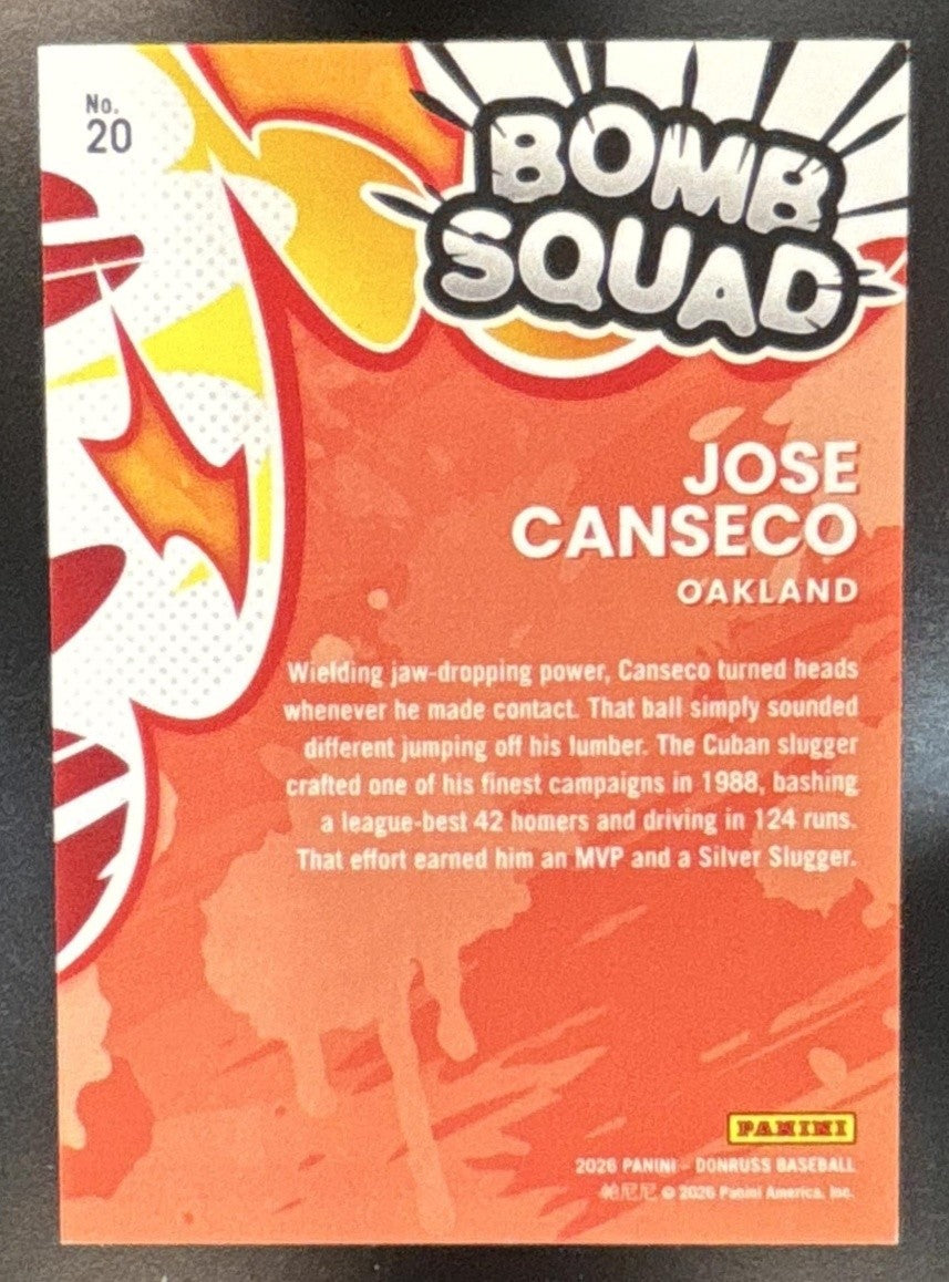 2026 Panini Donruss Jose Canseco Bomb Squad Red Xplosion /99 #20 Oakland A’s - Sports Cards