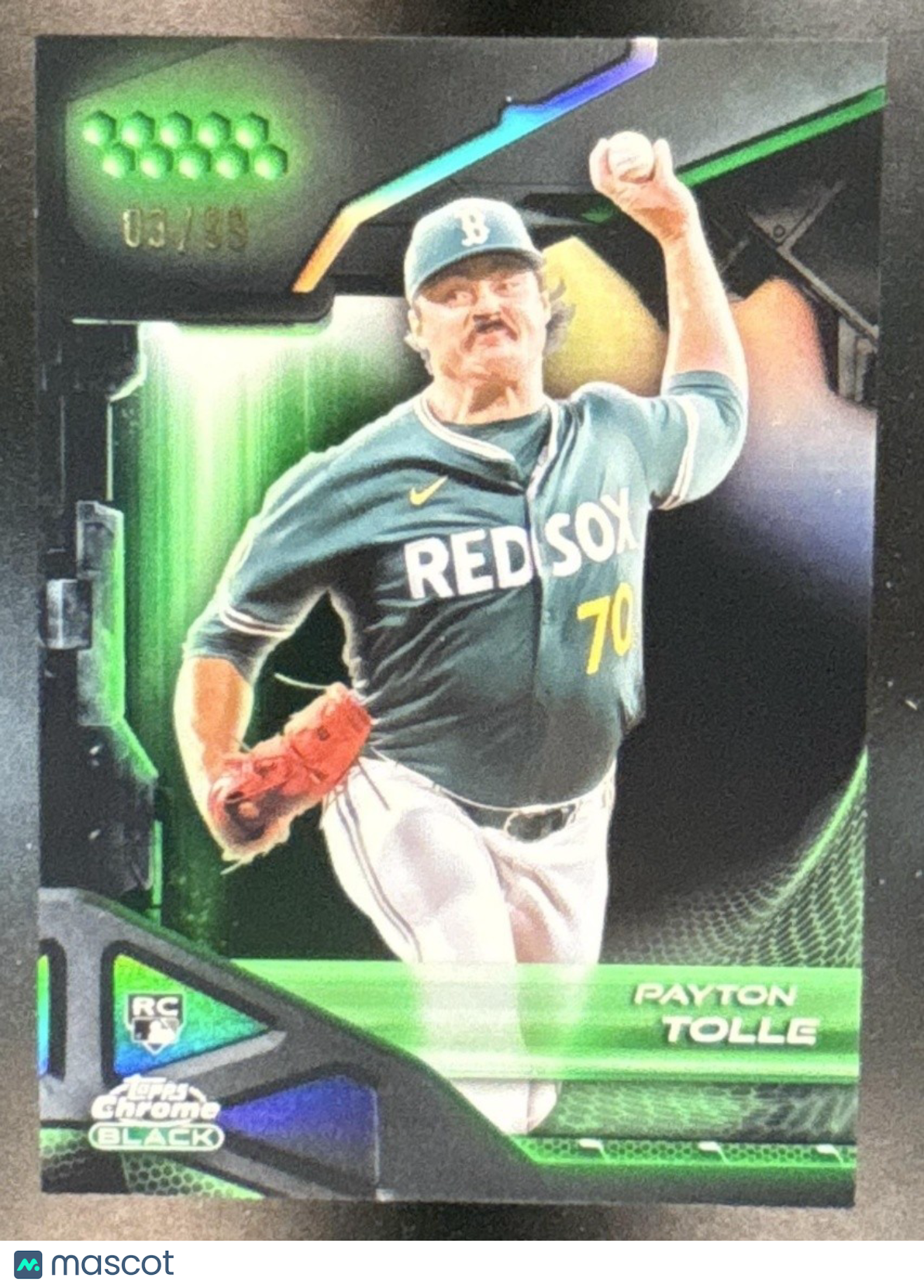 2026 Topps Chrome Black Payton Tolle Green Refractor /99 #26 RC Boston Red Sox - Sports Cards