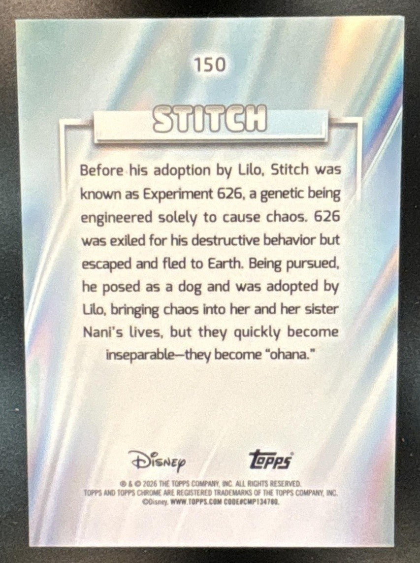 2026 Topps Chrome Disney Stitch Aqua Wave Refractor /199 #150 - Non-Sports Cards
