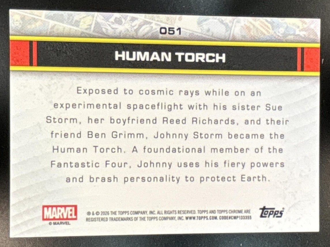 2026 Topps Chrome Marvel Comics Human Torch Aqua Refractor /199 #51 - Non-Sports Cards