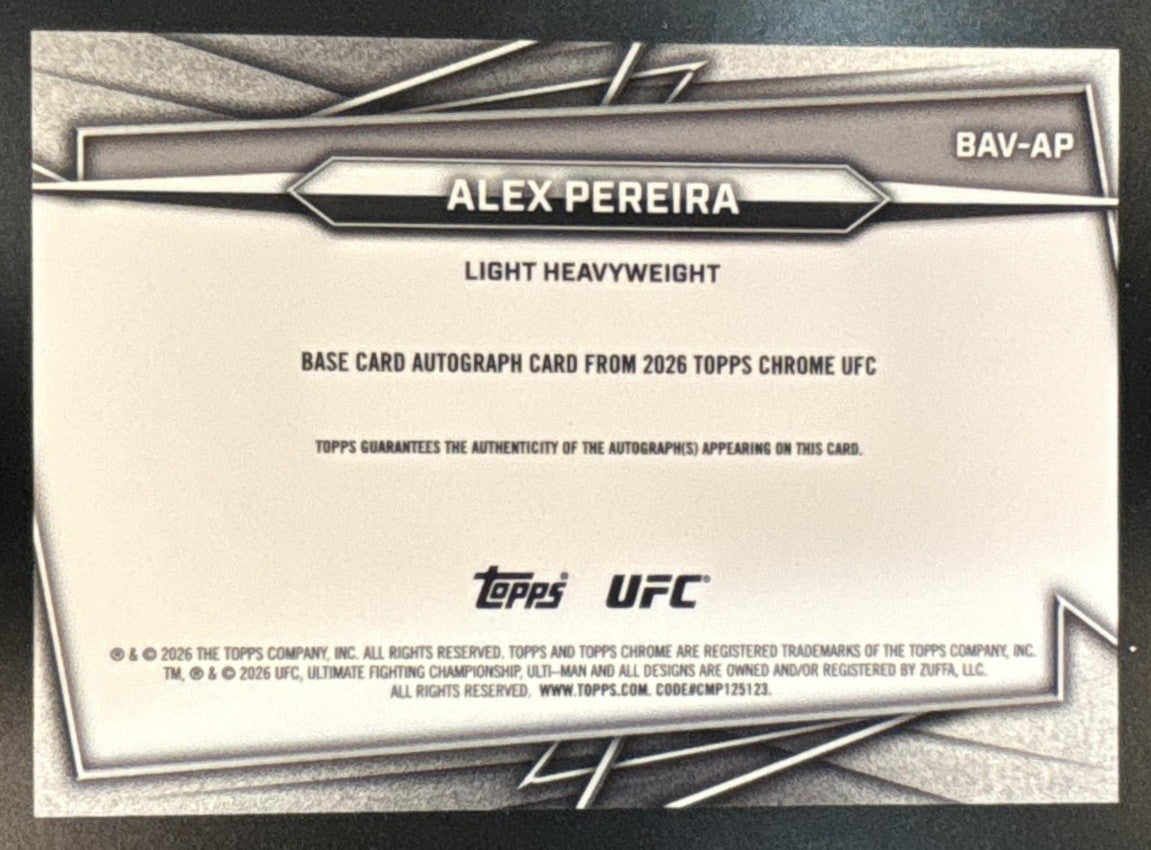 2026 Topps Chrome UFC Alex Pereira Auto Blue Refractor /150 #BAV-AP - Sports Cards