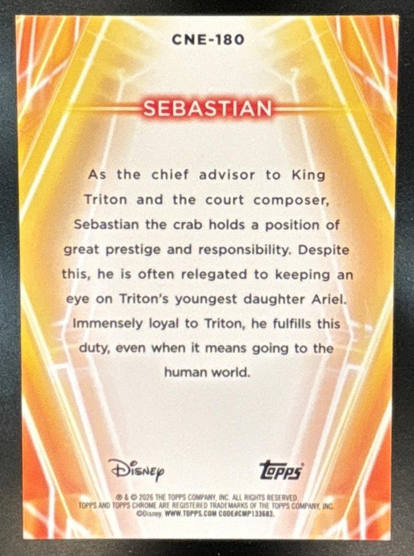 2026 Topps Disney Neon Sebastian Chrome Black Speckle 10/10 The Little Mermaid - Non-Sports Cards