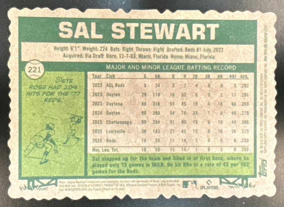 2026 Topps Heritage Sal Stewart Deckle Edge #221 SP RC Cincinnati Reds - Sports Cards