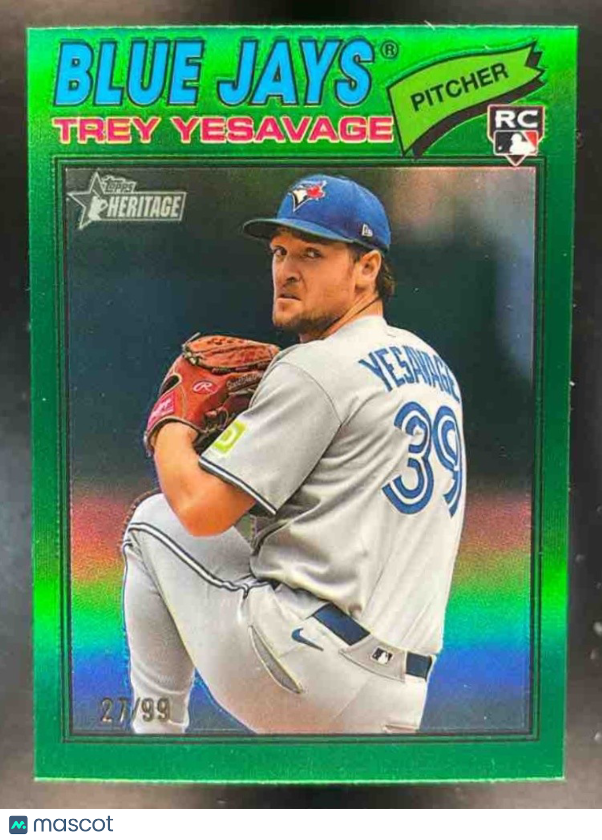 2026 Topps Heritage Trey Yesavage Chrome Green Refractor /99 #245 RC Blue Jays - Sports Cards