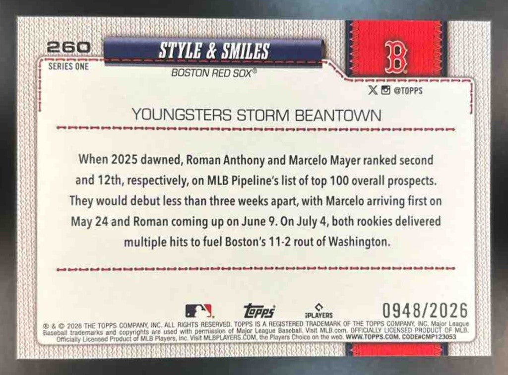 2026 Topps Style & Smiles Gold /2026 #260 Boston Red Sox - Sports Cards