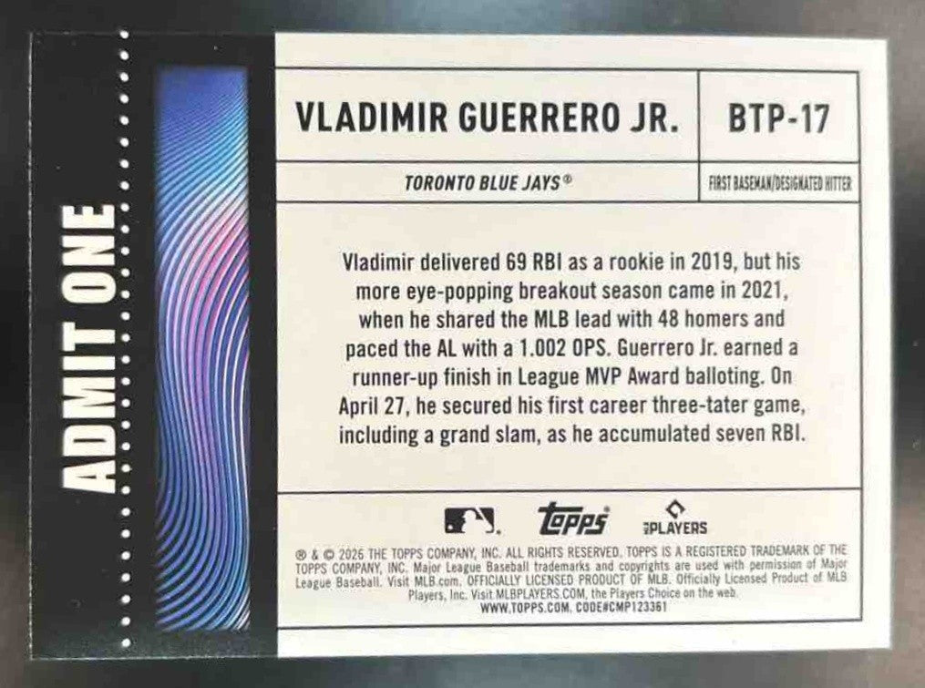 2026 Topps Vladimir Guerrero Jr. Big Ticket Players Pink Toronto Blue Jays - Sports Cards