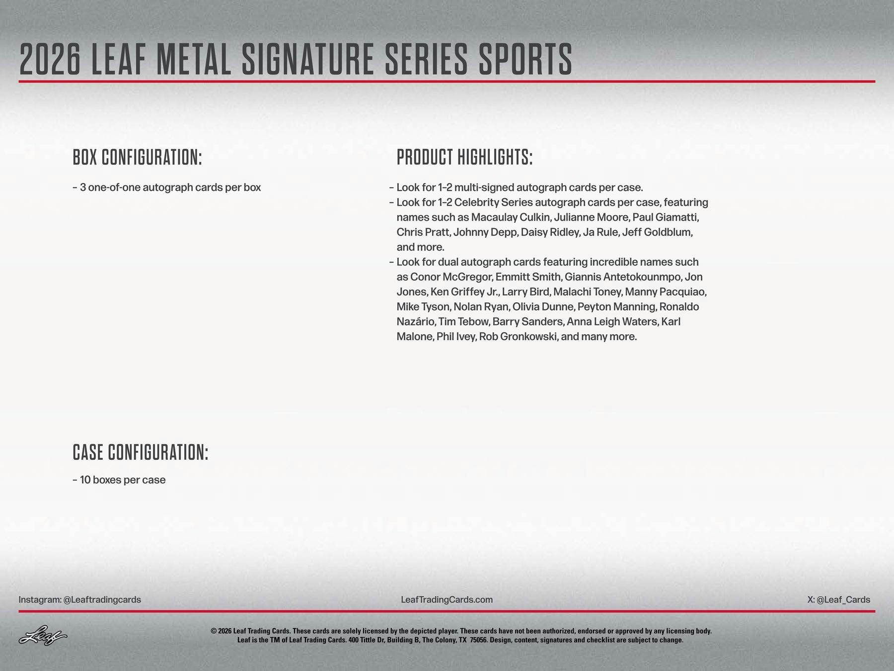 2026 Leaf Signature Series Hobby Box (3 One of One Autograph Cards) 1/1