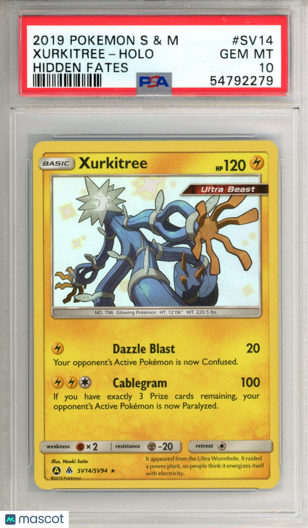 2019 Pokemon Sun & Moon Hidden Fates #SV14  Xurkitree PSA 10 GEM MINT