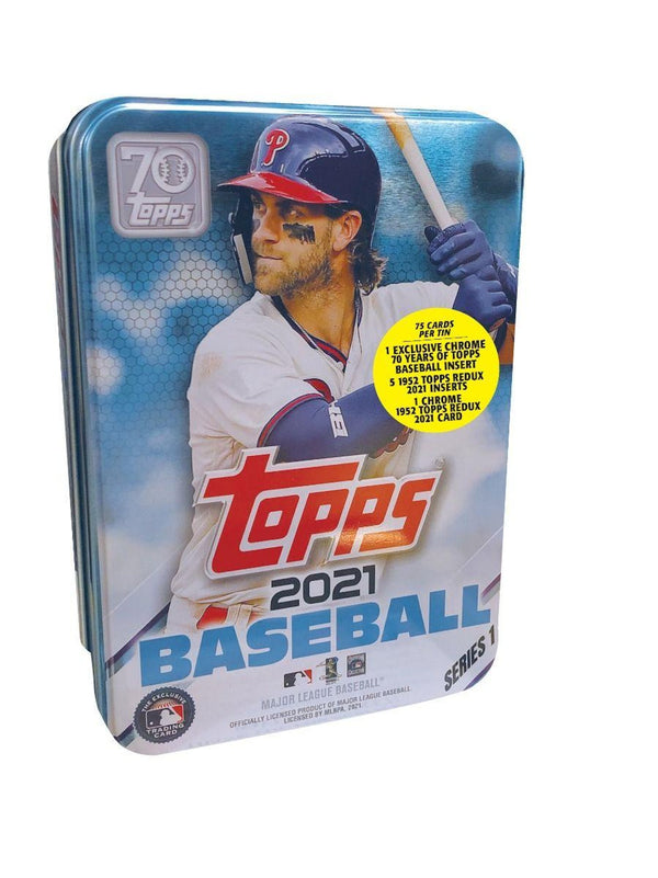 2021 Topps Baseball Series 1 Collectors Tin - 75 Cards (Bryce Harper Cover)