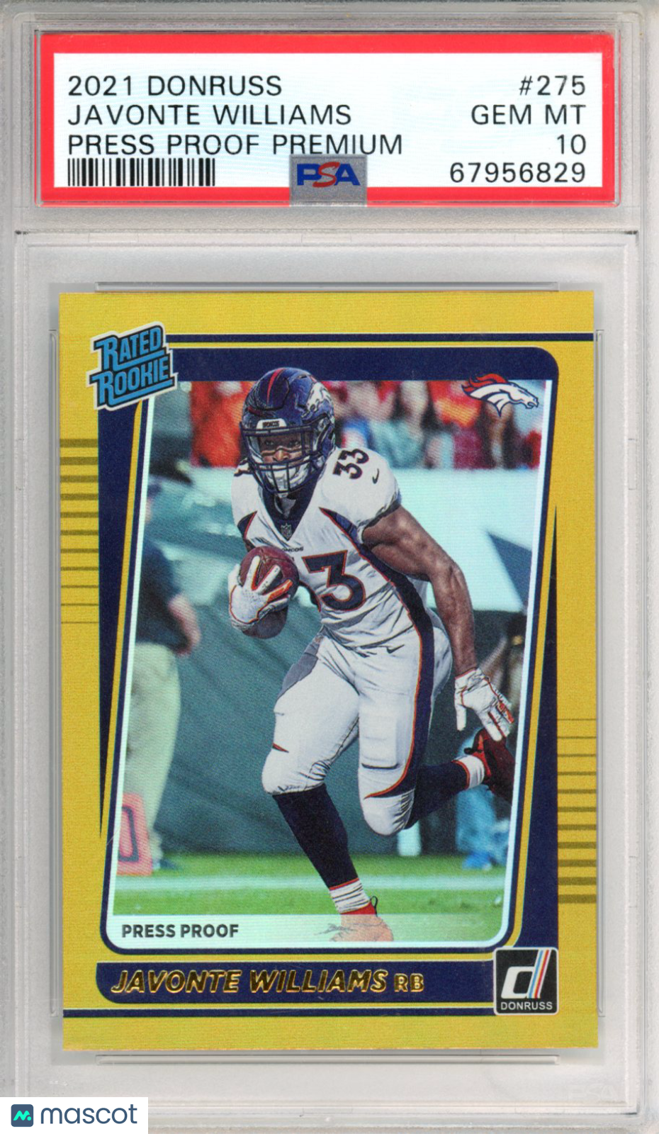 2021 Donruss Javonte Williams Press Proof Premium Rookie #275 PSA 10 Broncos