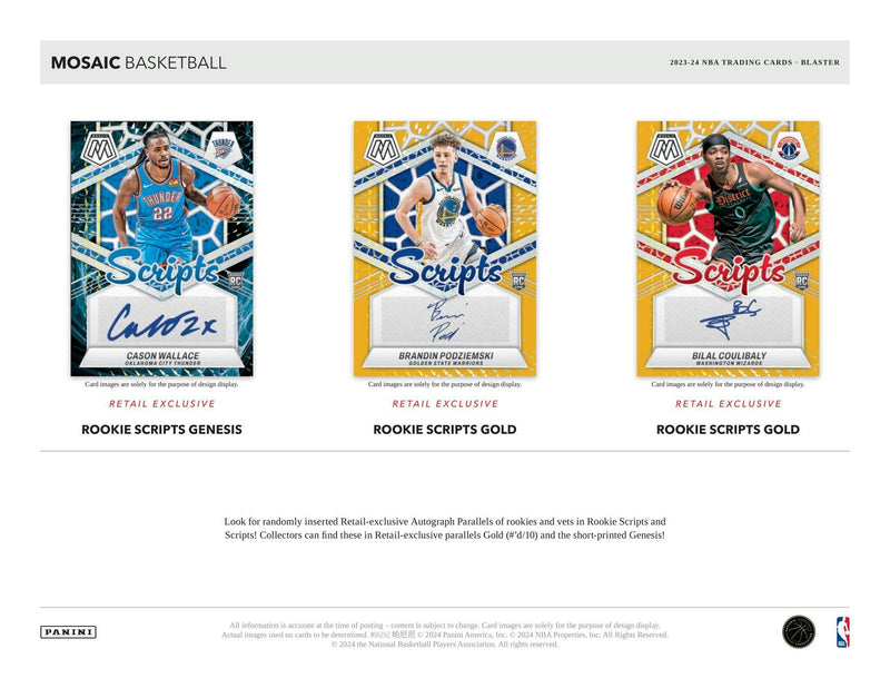 2023/24 Panini Mosaic Basketball 6 Pack Blaster Box (Four Prizms / Three Inserts Per Box)