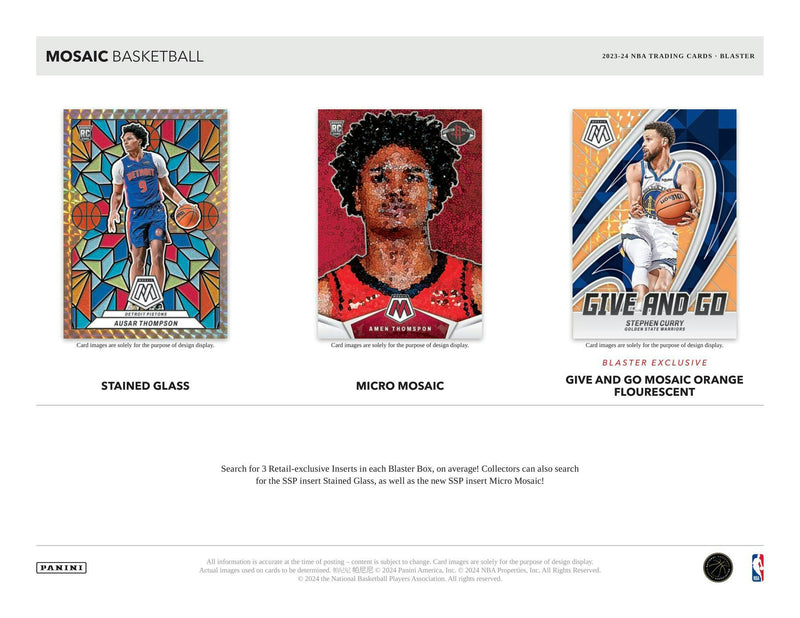 2023/24 Panini Mosaic Basketball 6 Pack Blaster Box (Four Prizms / Three Inserts Per Box)