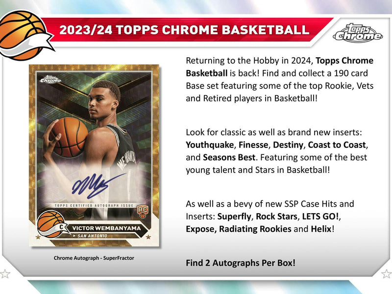 PACK OF 2023/24 Topps Chrome Basketball Hobby (8 Cards/Pack) Random Pack