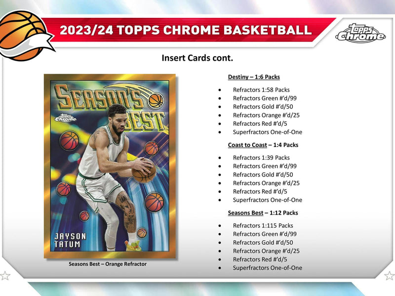 PACK OF 2023/24 Topps Chrome Basketball Hobby (8 Cards/Pack) Random Pack