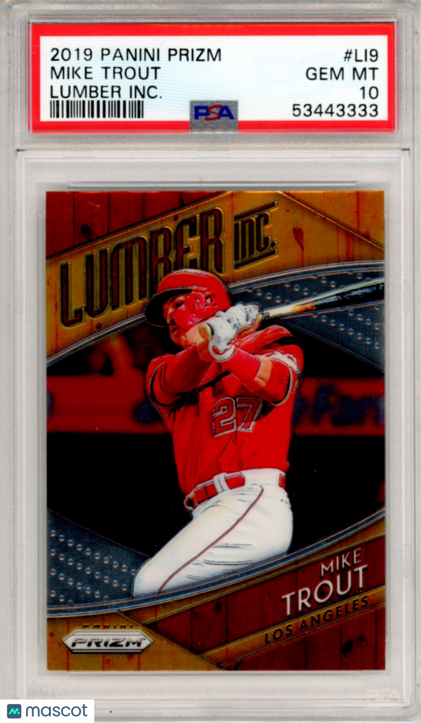 2019 Panini Prizm Lumber Inc. Mike Trout #LI9 PSA 10 Baseball