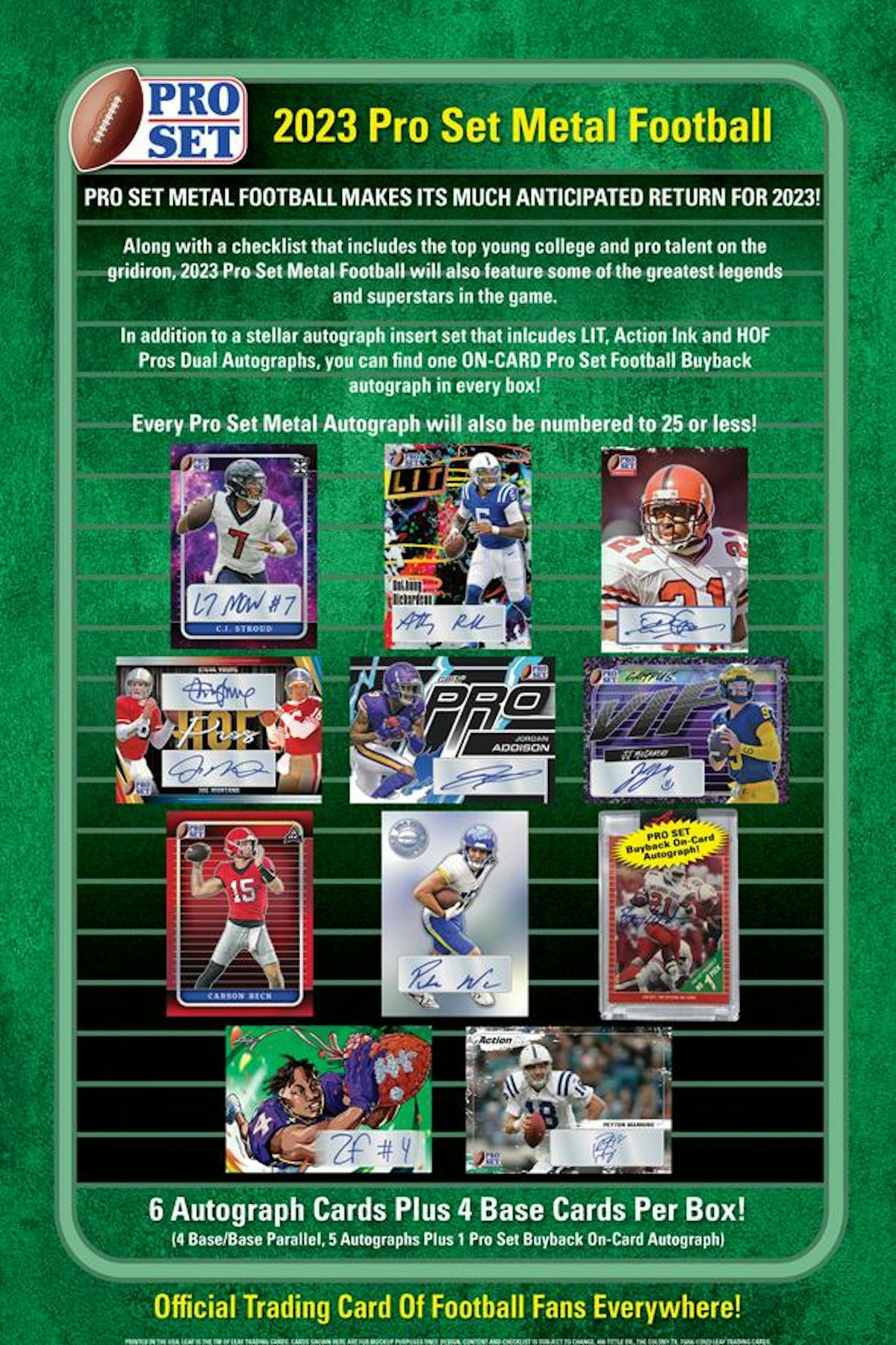 2023 Leaf Pro Set Metal Football Hobby Box (6 Autos / Box) Stroud & More!