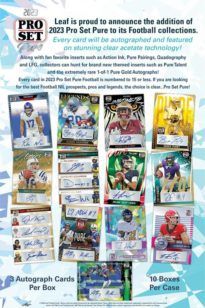 2023 Leaf Pro Set Pure Football Hobby Box (3 Autographs) LOADED!