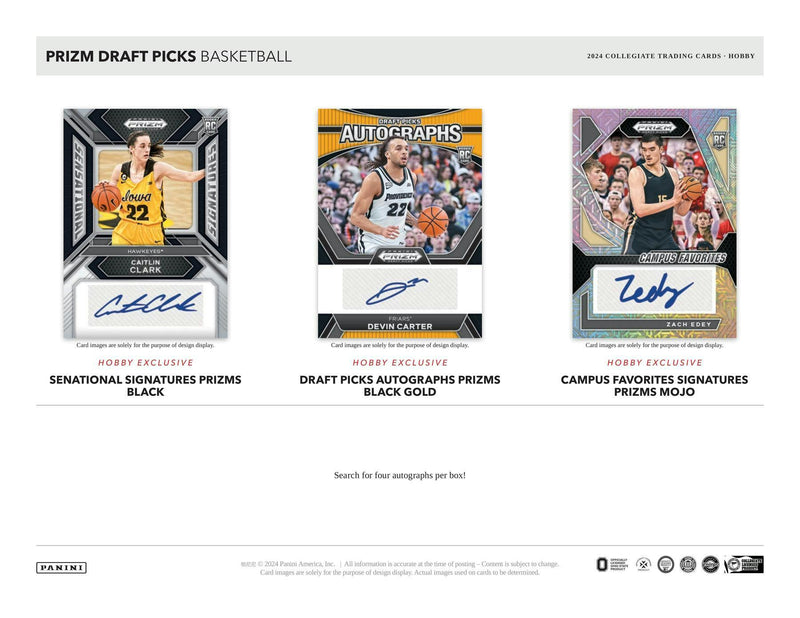 2024/25 Panini Prizm Draft Basketball Hobby Box (4 Autos) Caitlin Clark