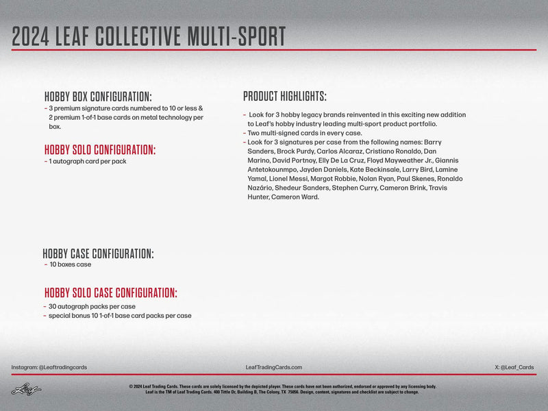 2024 Leaf Collective Multisport Hobby Box (3 Autos) Messi, Manning, Curry & More!