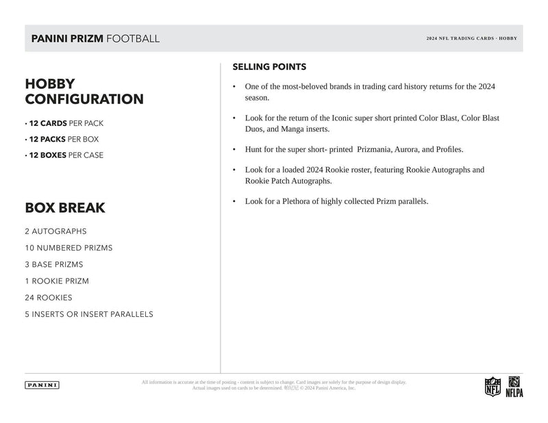 2024 Panini Prizm Football Hobby Box (2 Autos)