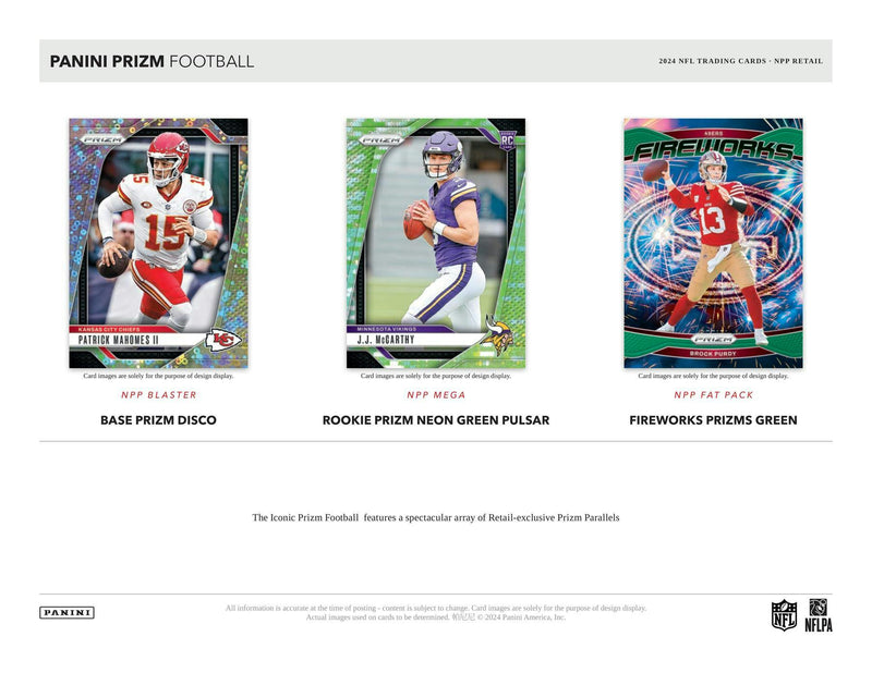 2024 Panini NFL Prizm Football Trading Card Mega Box (Neon Green Pulsar + Mem)