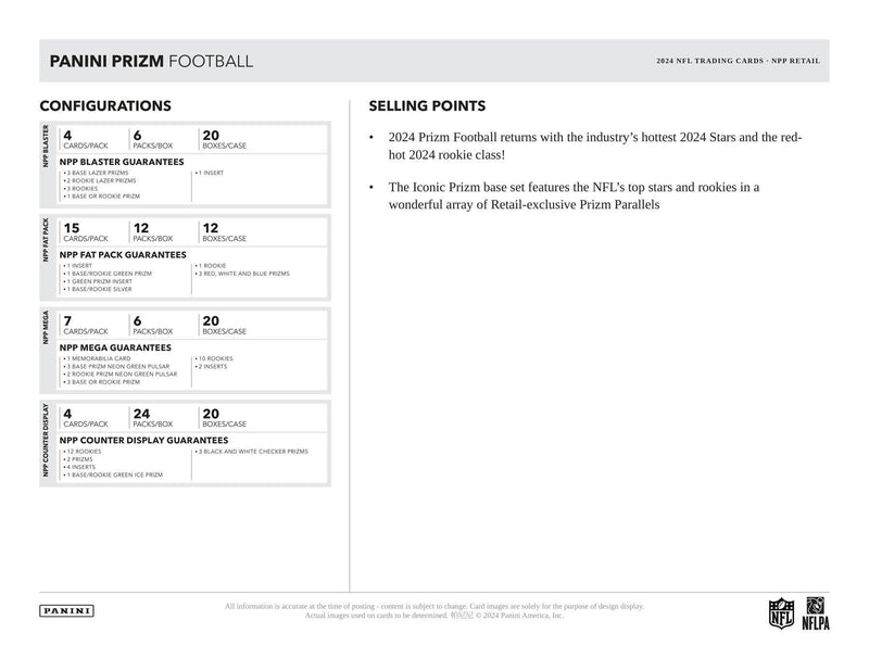 2024 Panini Prizm Football Retail Box (Checker, Silver, Green Ice) (24 Packs)