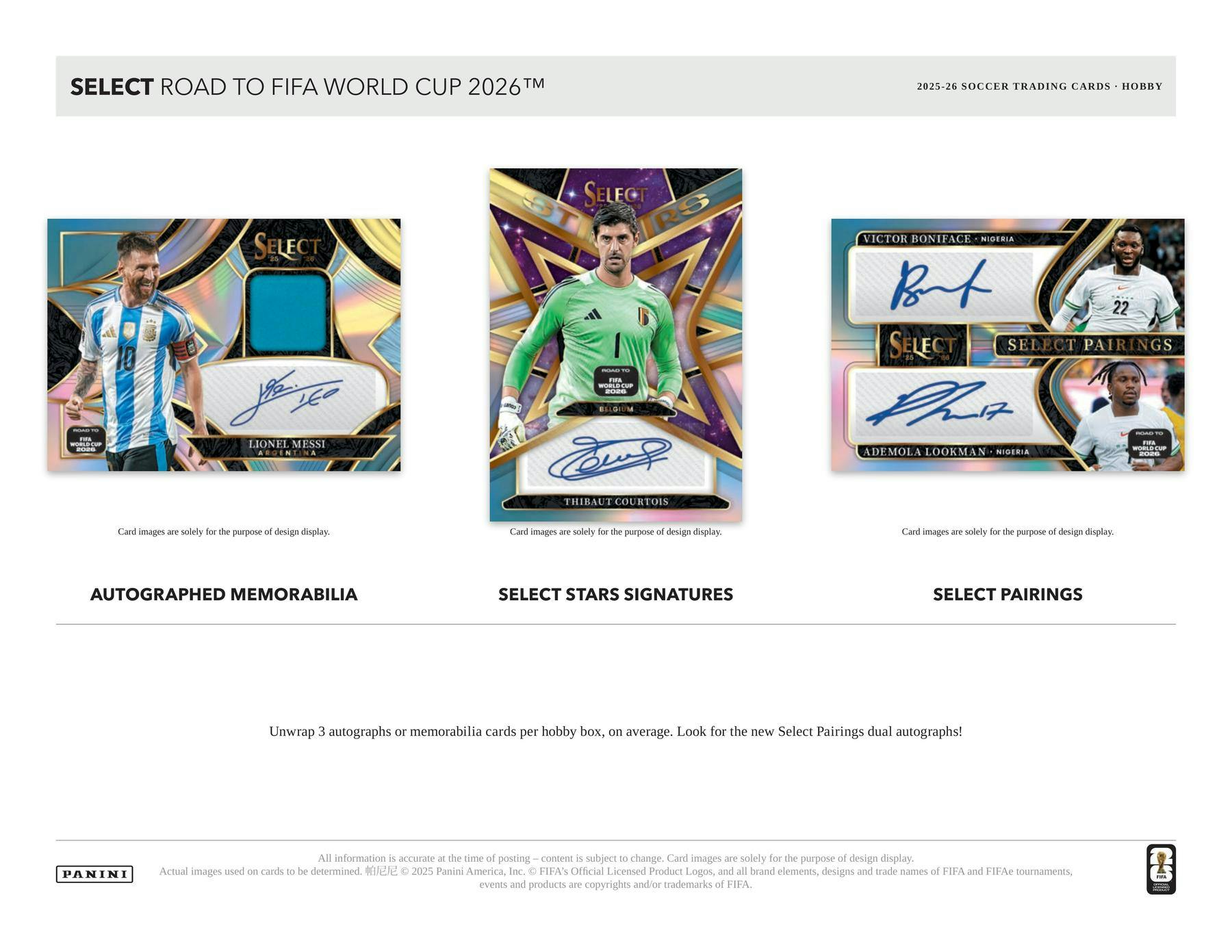 2025/26 Panini Select Road to FIFA World Cup Soccer Hobby Box (3 Auto or Mem)