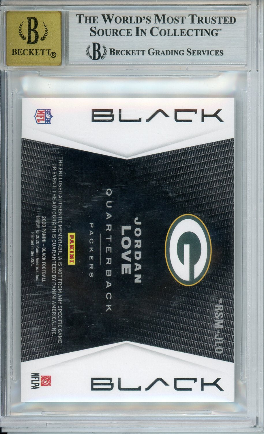 2020 Panini Black Rookie Signature Materials Jordan Love /50 #4 BGS 8