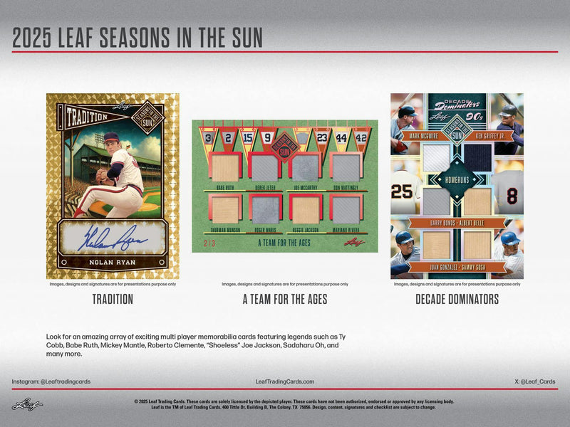 2025 Leaf Seasons in the Sun Baseball Hobby Box (Babe Ruth, Jackie Robinson, and more)