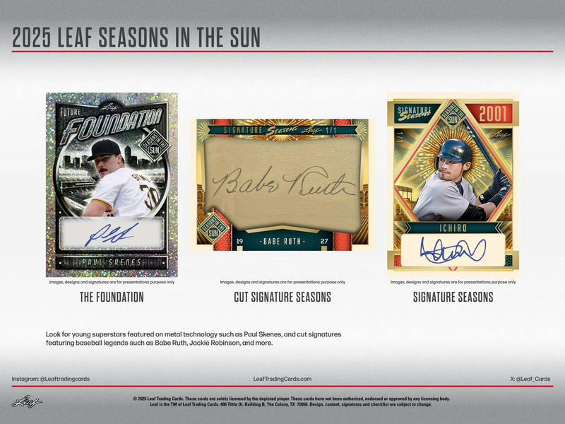 2025 Leaf Seasons in the Sun Baseball Hobby Box (Babe Ruth, Jackie Robinson, and more)