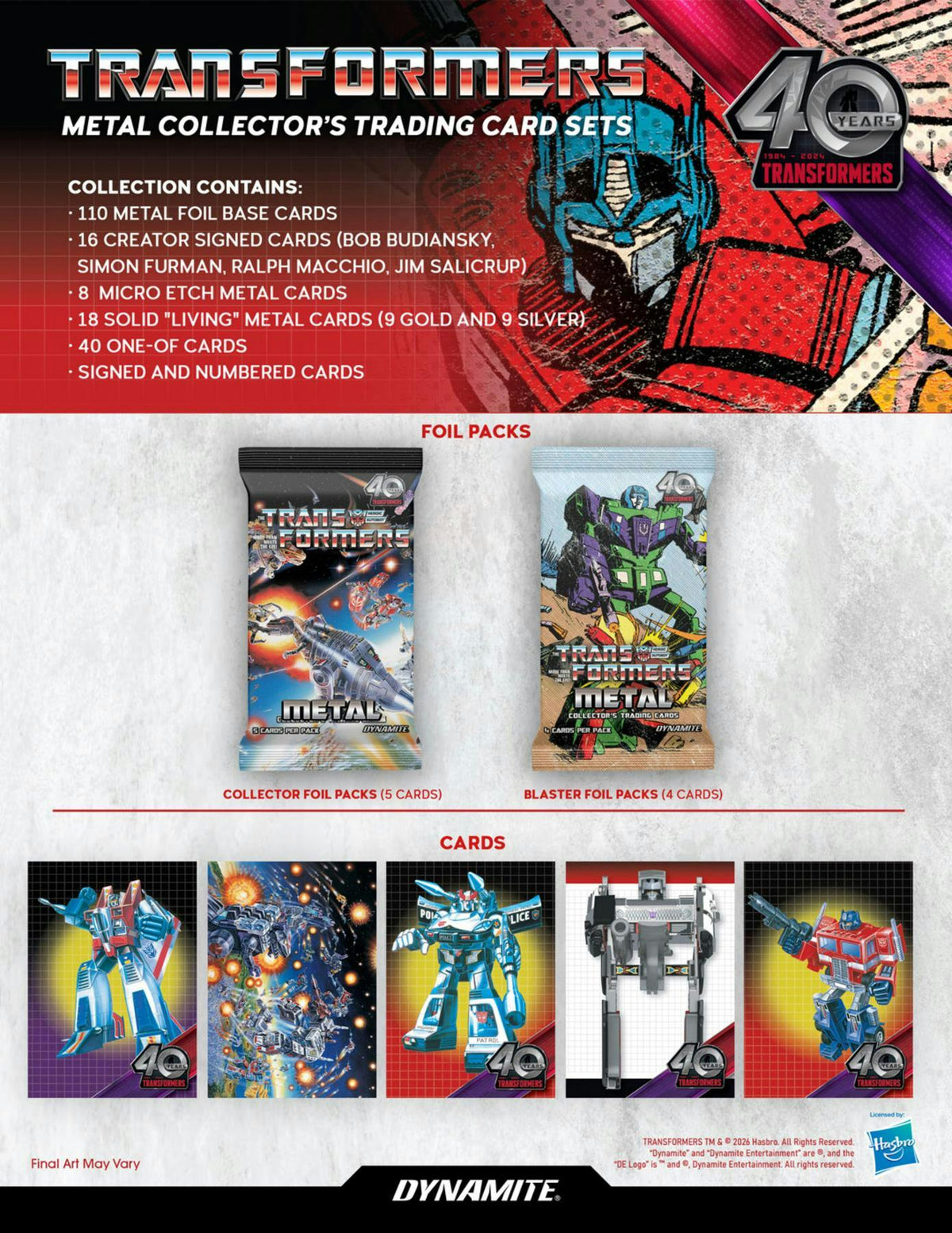 2026 Dynamite Transformers Metal Blaster Box Entertainment Trading Cards (40th Anniverasry) (Copy)