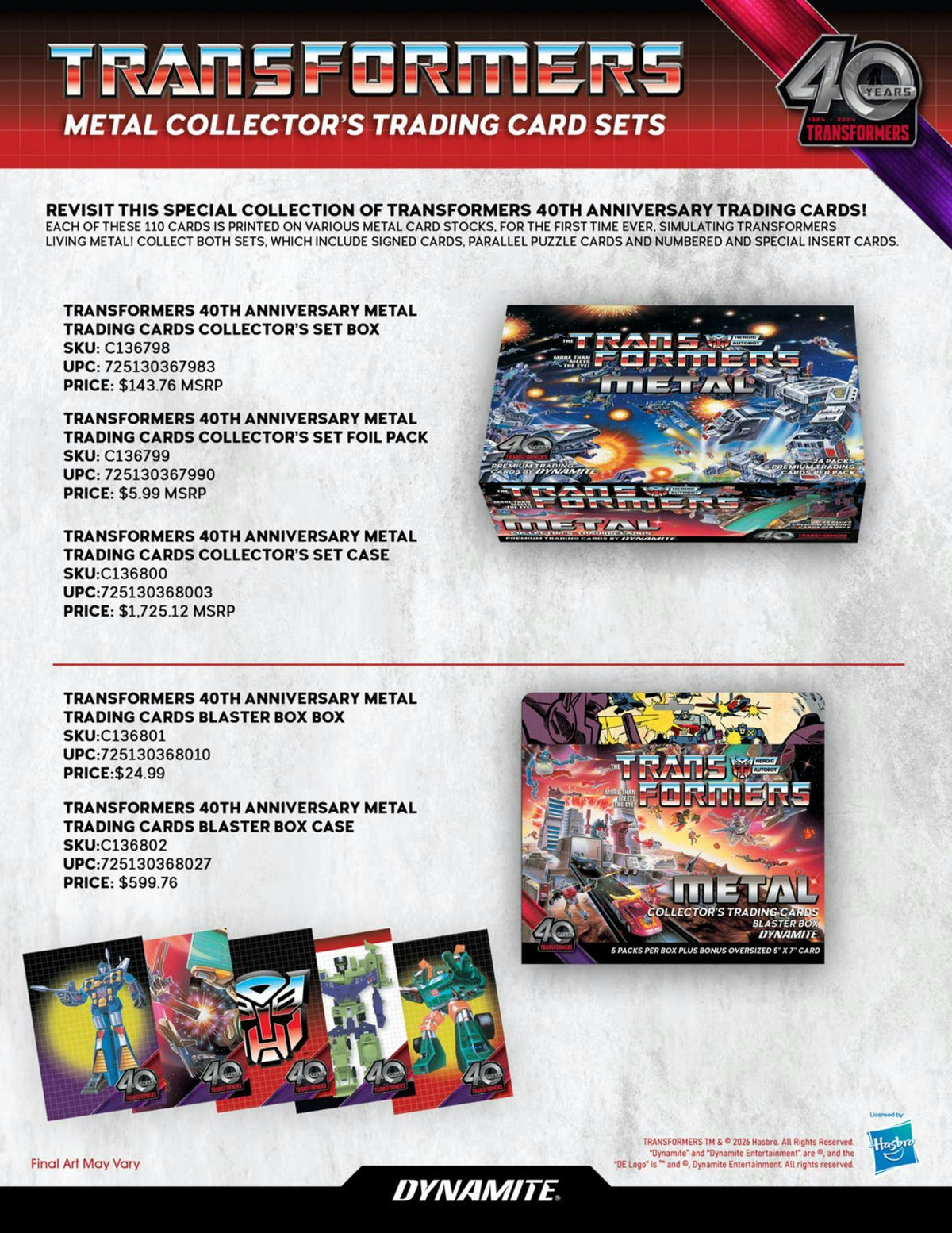 2026 Dynamite Transformers Metal Blaster Box Entertainment Trading Cards (40th Anniverasry) (Copy)