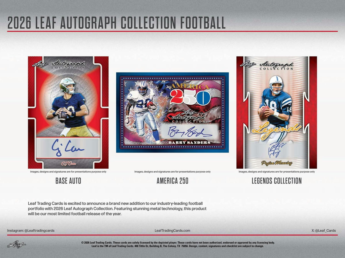 Jumbo - 2026 Leaf Autograph Collection Football Hobby Box (4 Autos + 1 White Party Auto)