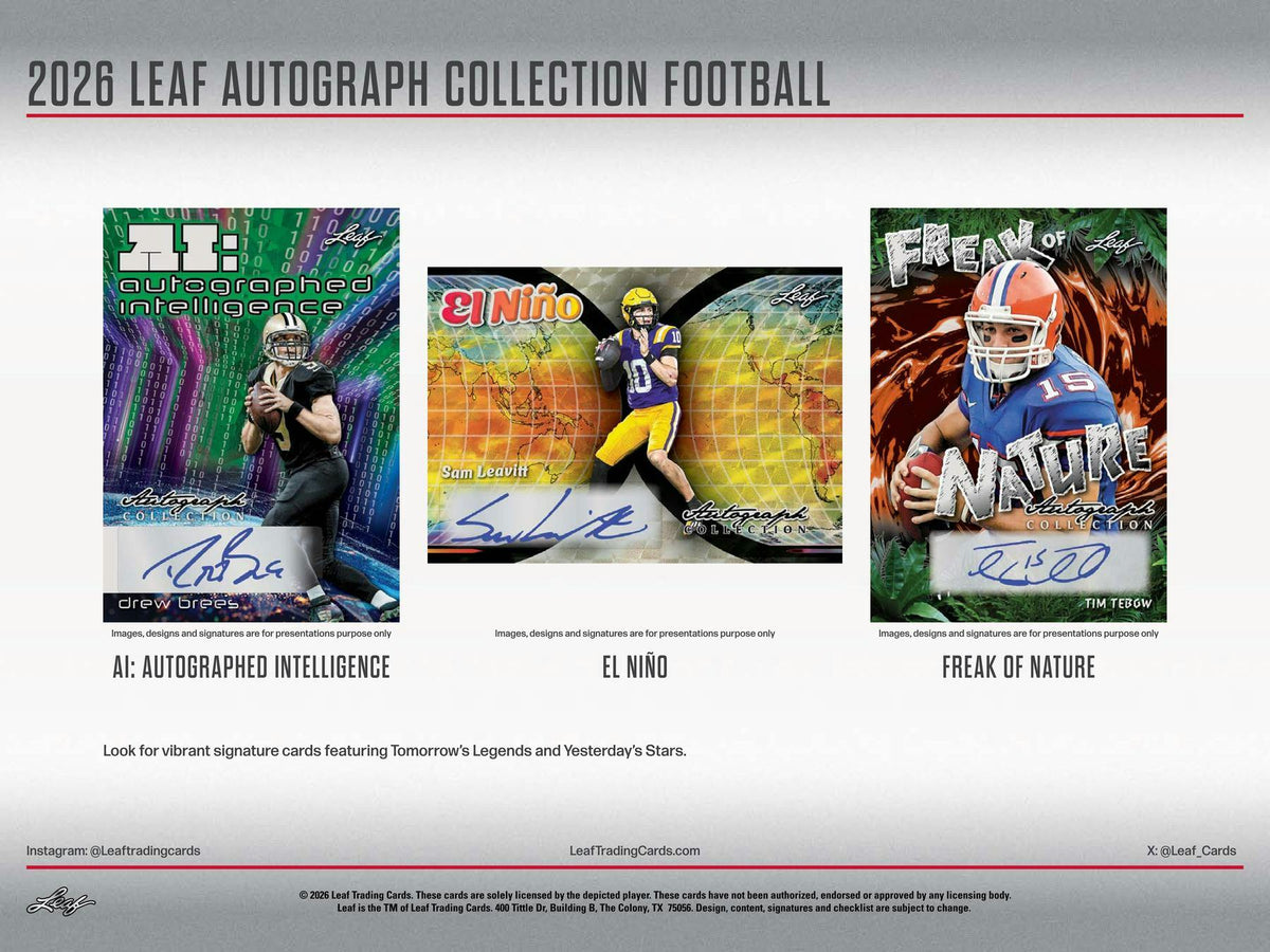 Jumbo - 2026 Leaf Autograph Collection Football Hobby Box (4 Autos + 1 White Party Auto)