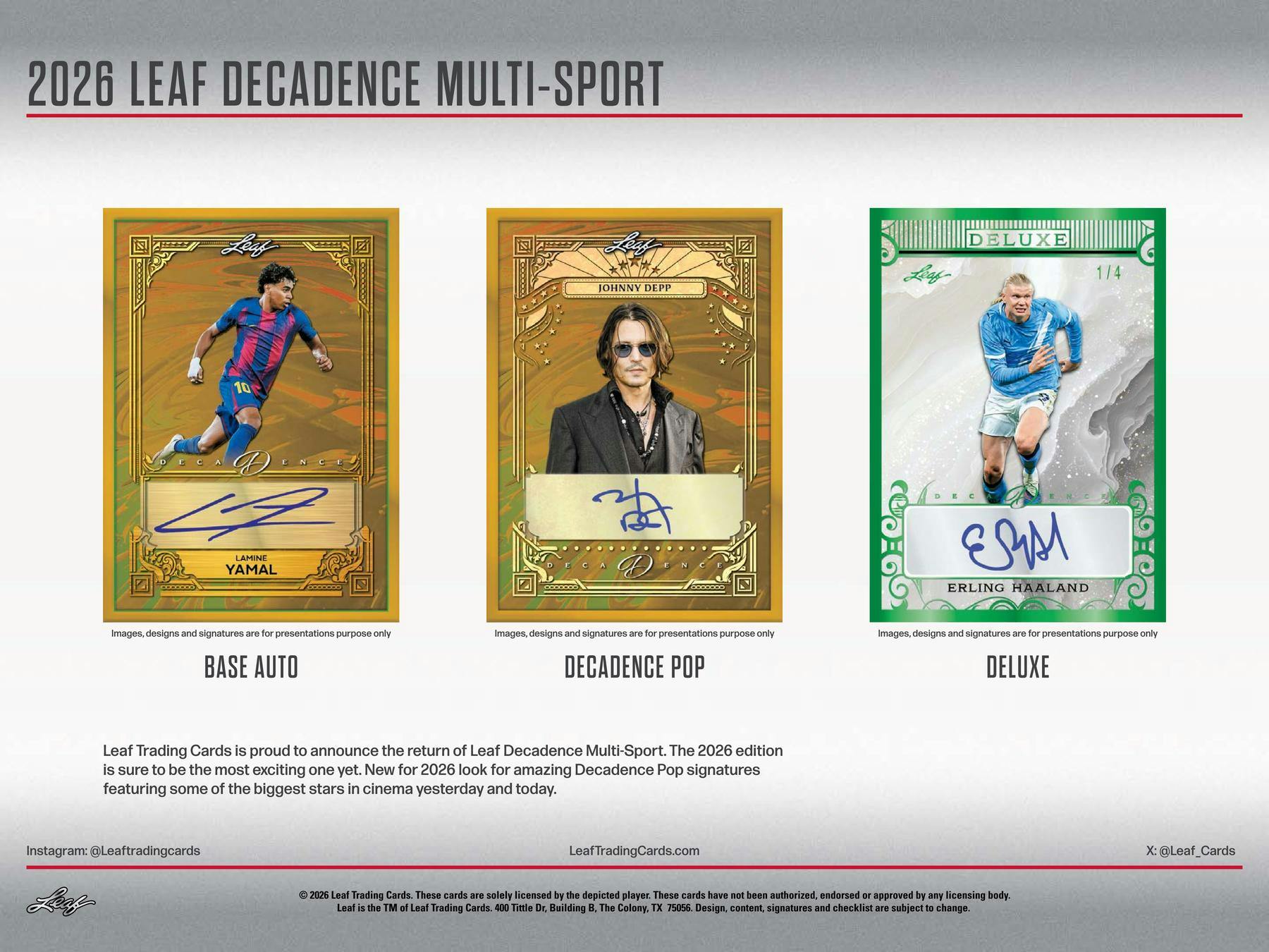 2026 Leaf Decadence Multisport Hobby Box (3 Autograph Cards)