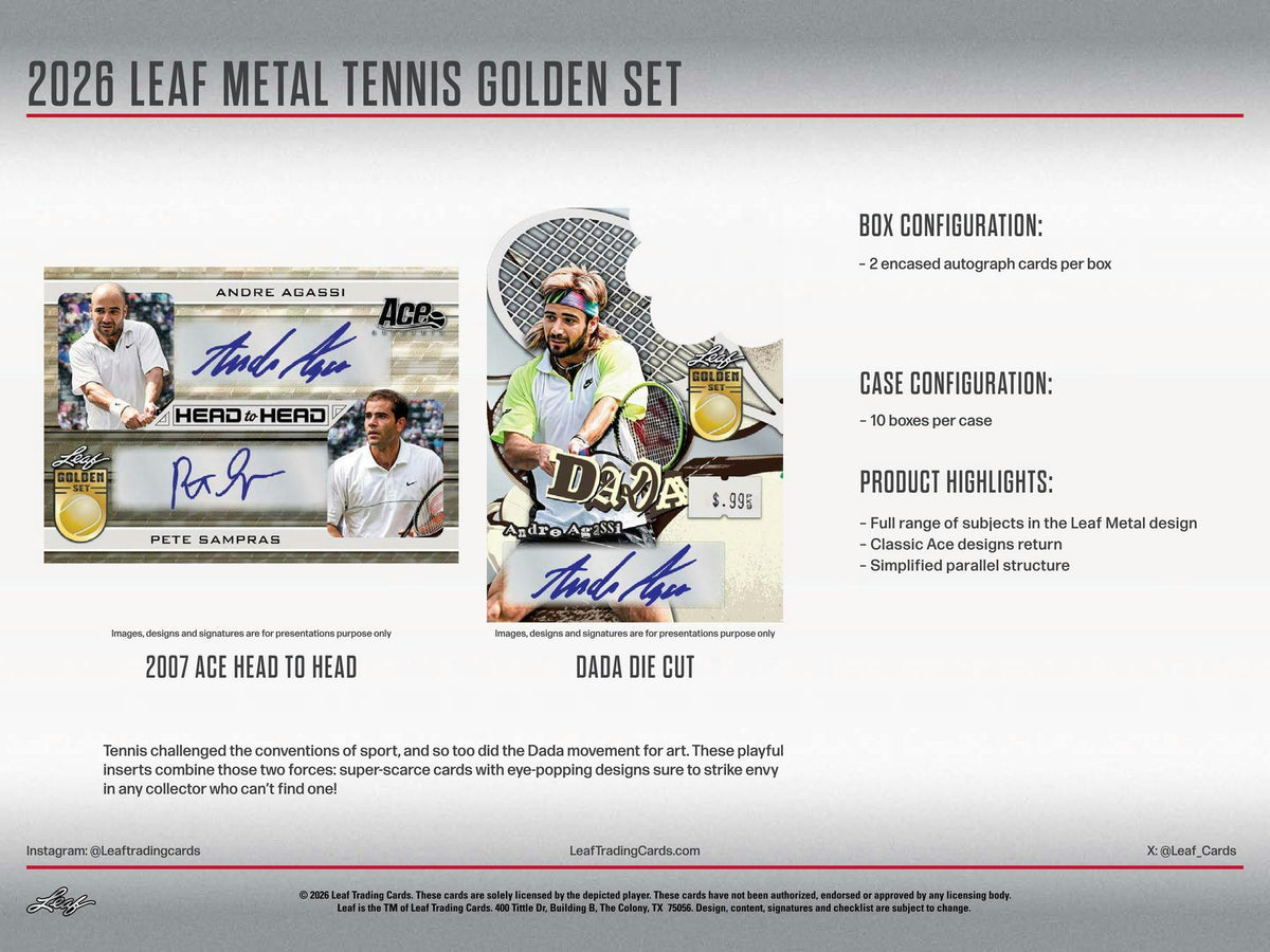 2026 Leaf Metal Tennis Golden Set Hobby Box (2 Autos)