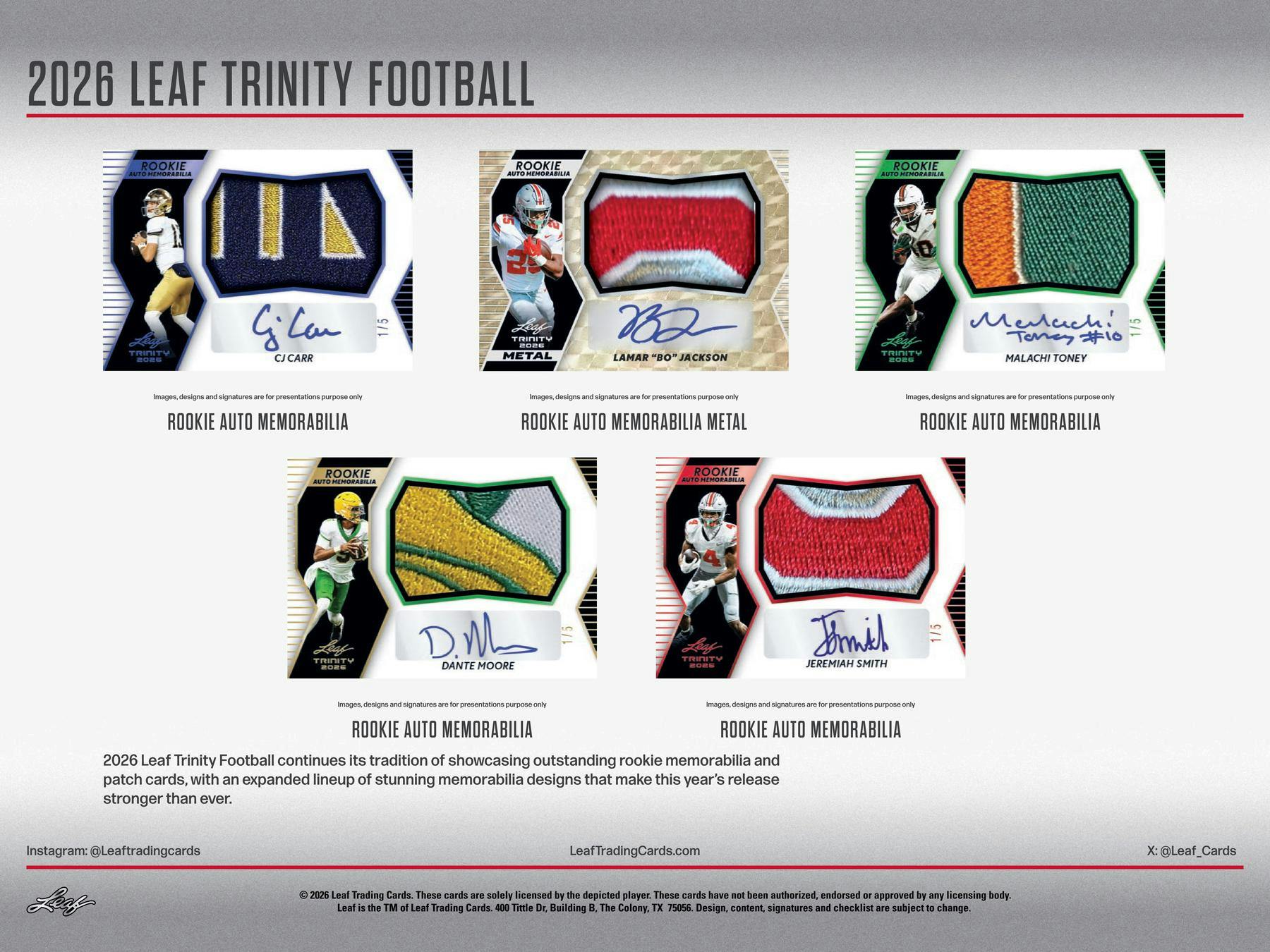 2026 Leaf Trinity Football Hobby Box (7 Auto)