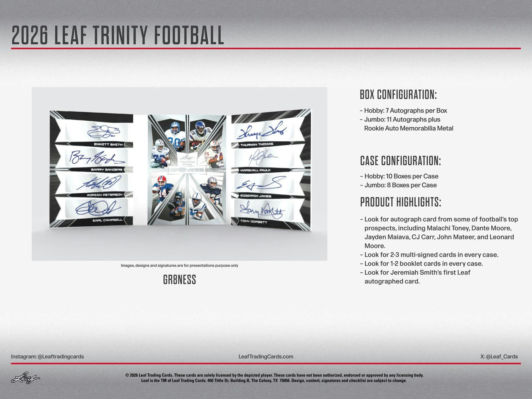2026 Leaf Trinity Football Hobby Box (7 Auto)