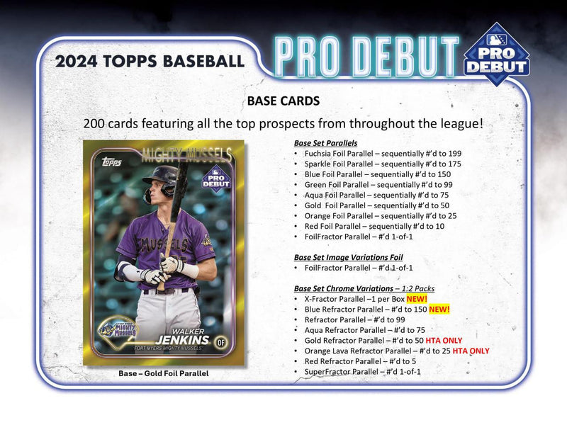 2024 Topps Pro Debut Baseball JUMBO Box (3 Autographs + 36 Chrome Cards)