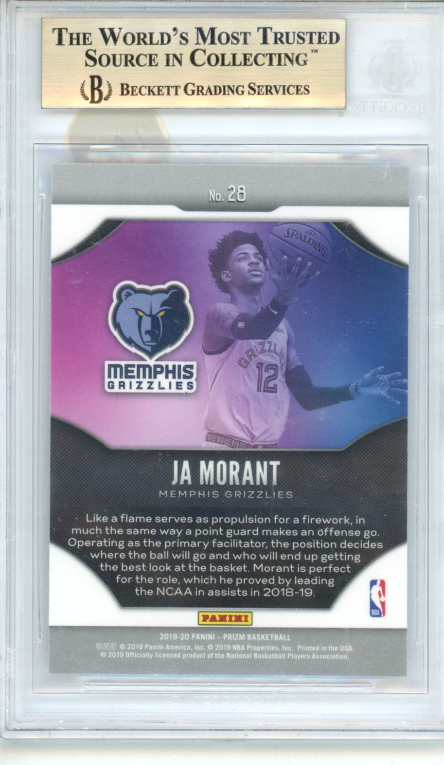 2019 Panini Prizm Ja Morant #28 BGS 9.5