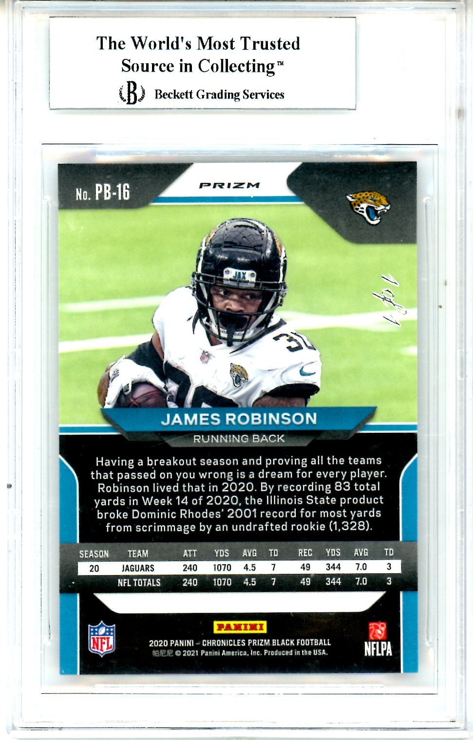2020 Panini Prizm Black Black Finite 1/1 James Robinson BGS 9 #16