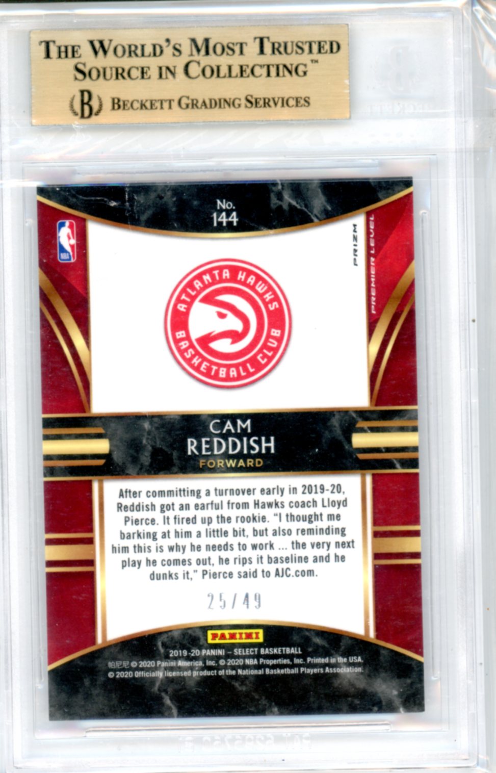 2019-20 Select Prizms Disco Red Cam Reddish #144 BGS 9.5 /49