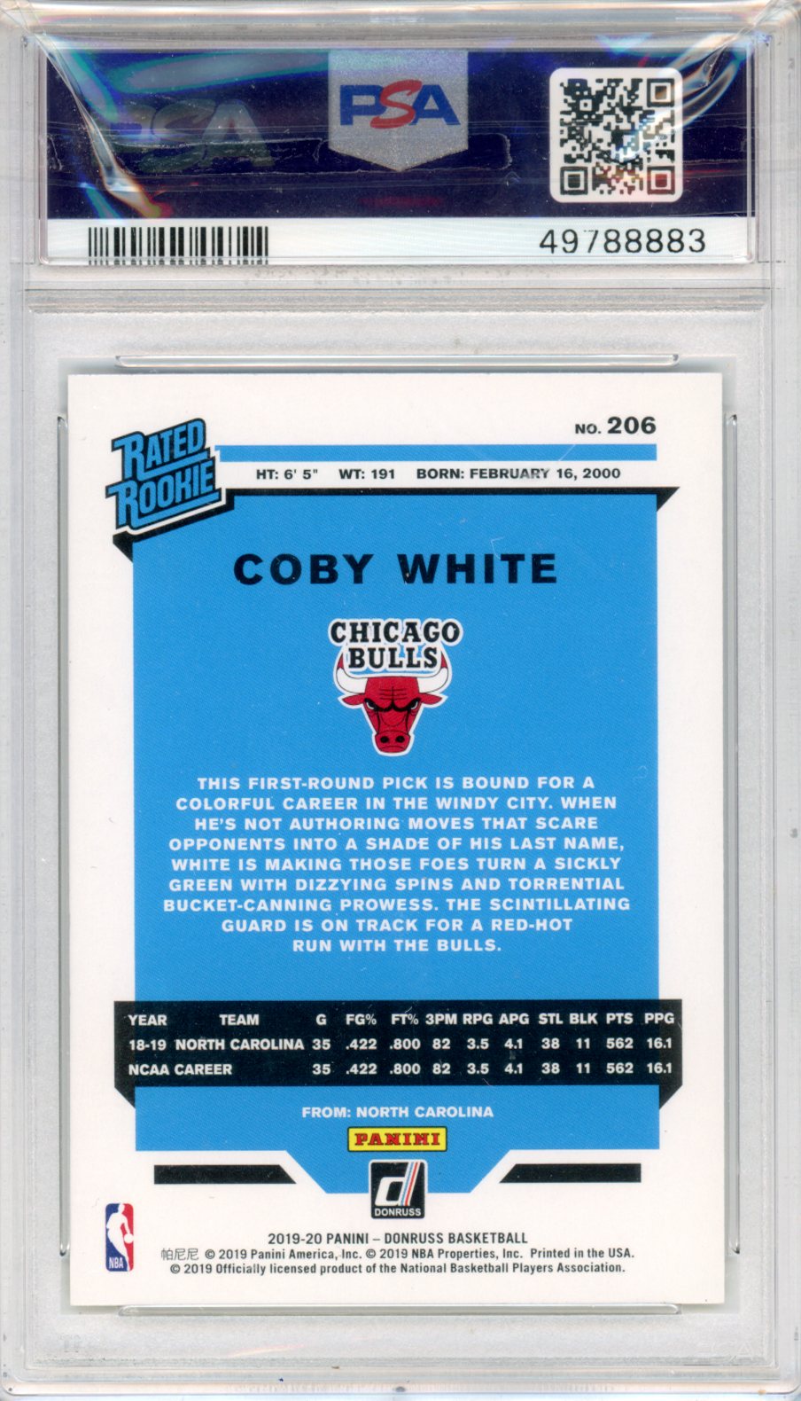 2019 Panini Donruss Coby White Green Yellow Laser #206 PSA 9