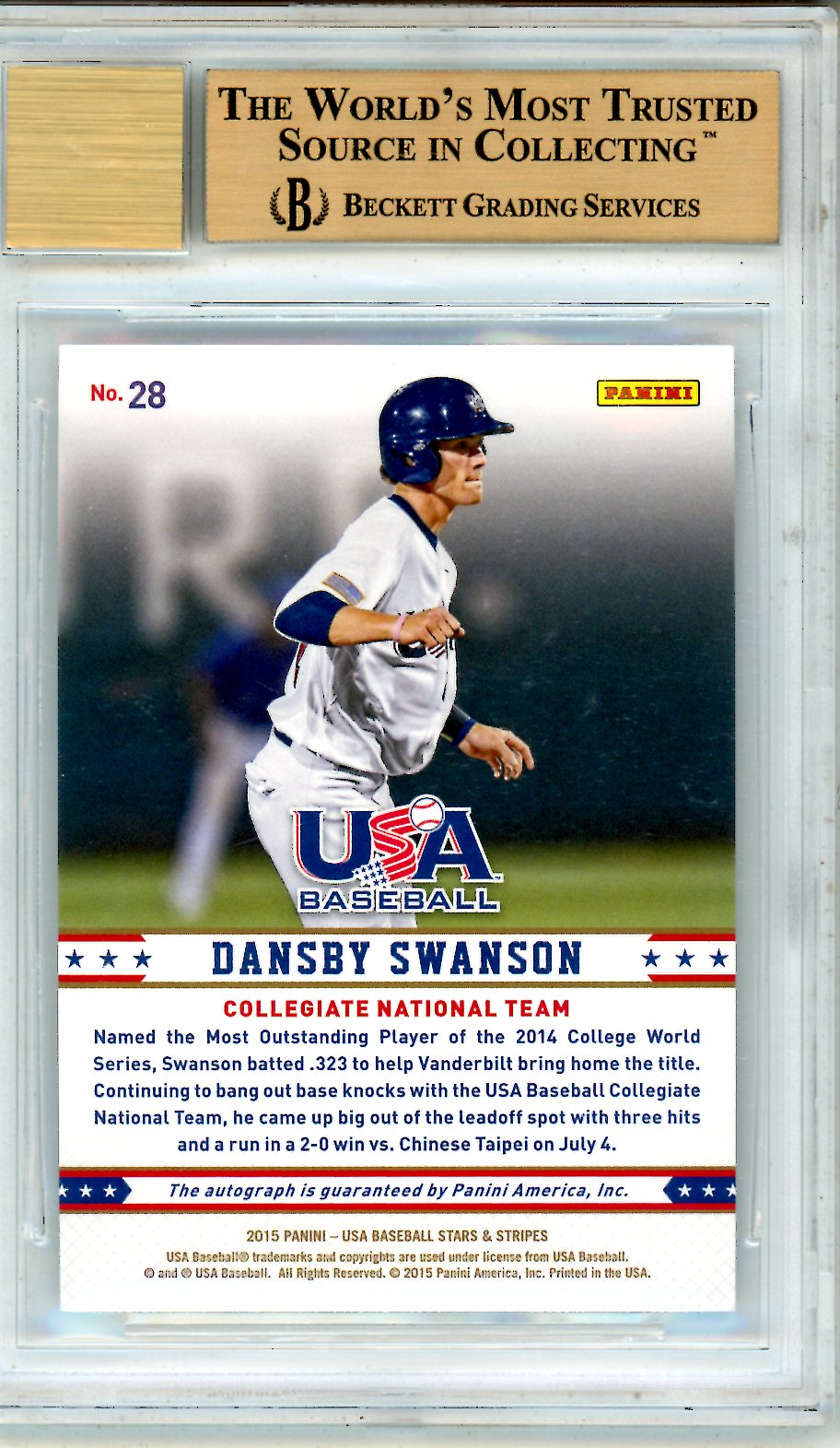 2015 Stars and Stripes Longevity SIg. Dansby Swanson /299 BGS 9.5 AUTO 10