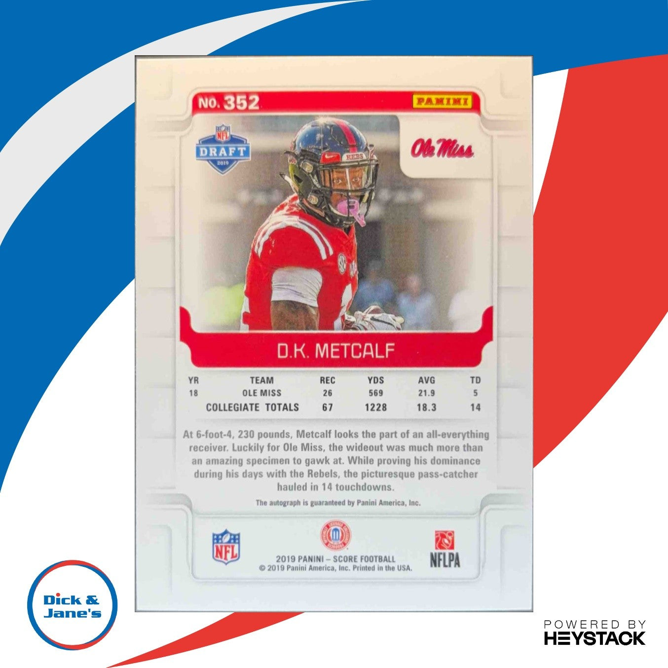 2019 Panini Score D.K. Metcalf Rookies Signatures #352 RC Auto