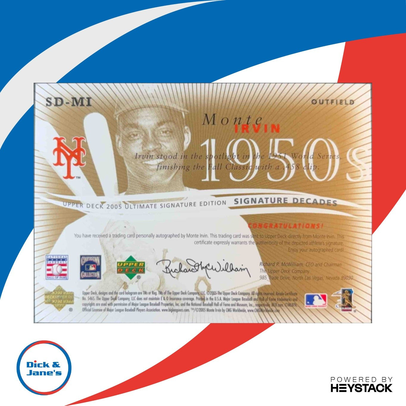 2005 Ultimate Signature Decades #MI Monte Irvin New York Giants Autograph