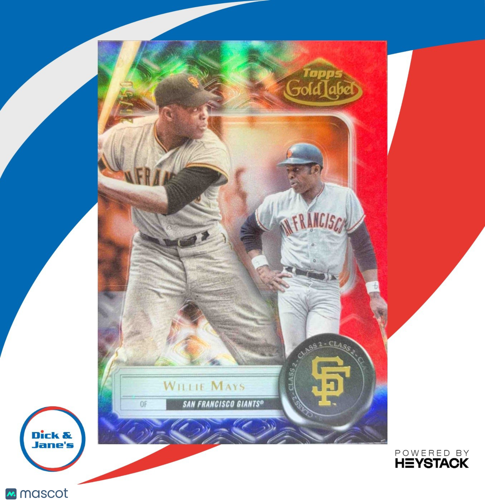 2022 Topps Gold Label Willie Mays Class 2 Red /50 #42 San Francisco Giants
