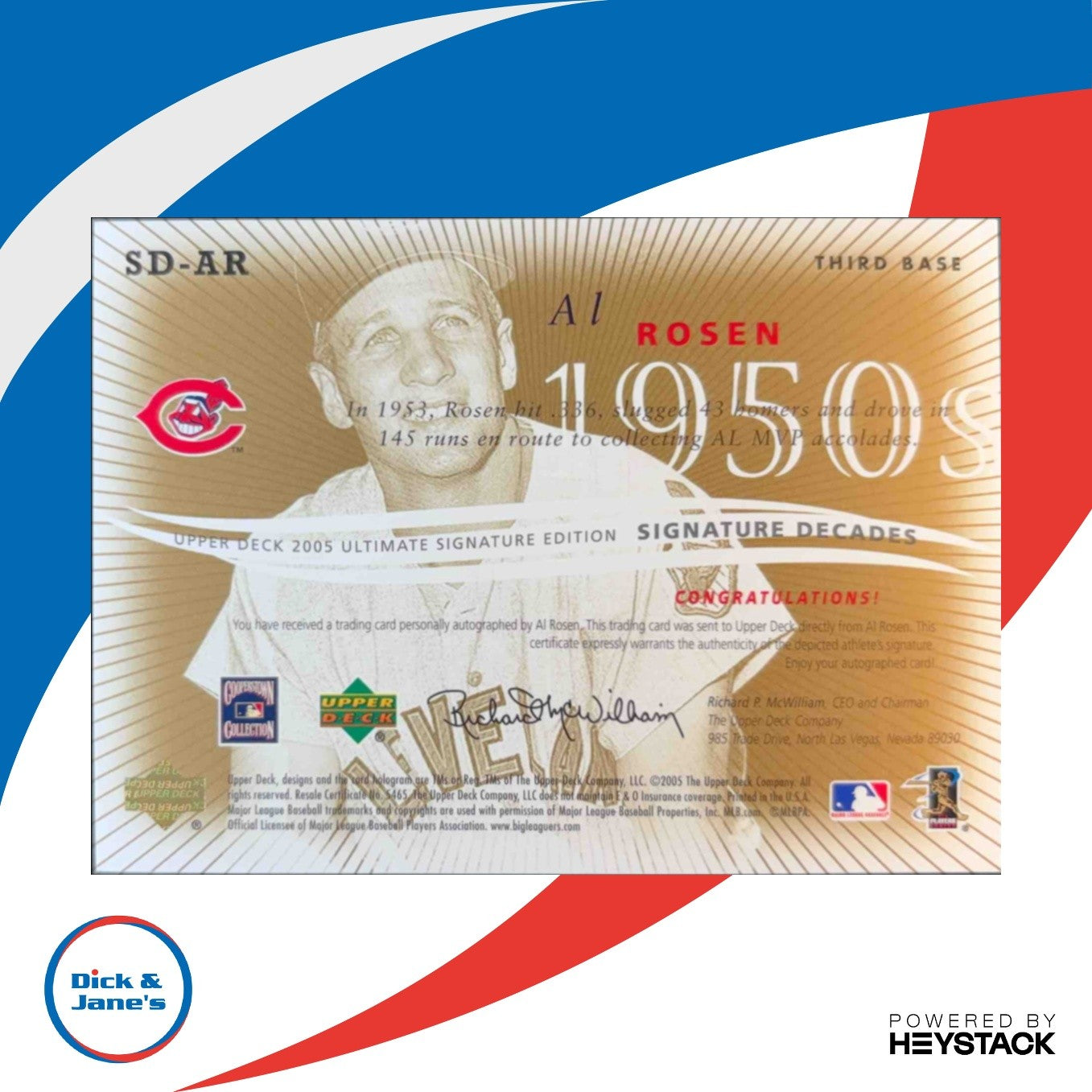 2005 Ultimate Signature Decades #AR Al Rosen Autograph Cleveland Indians