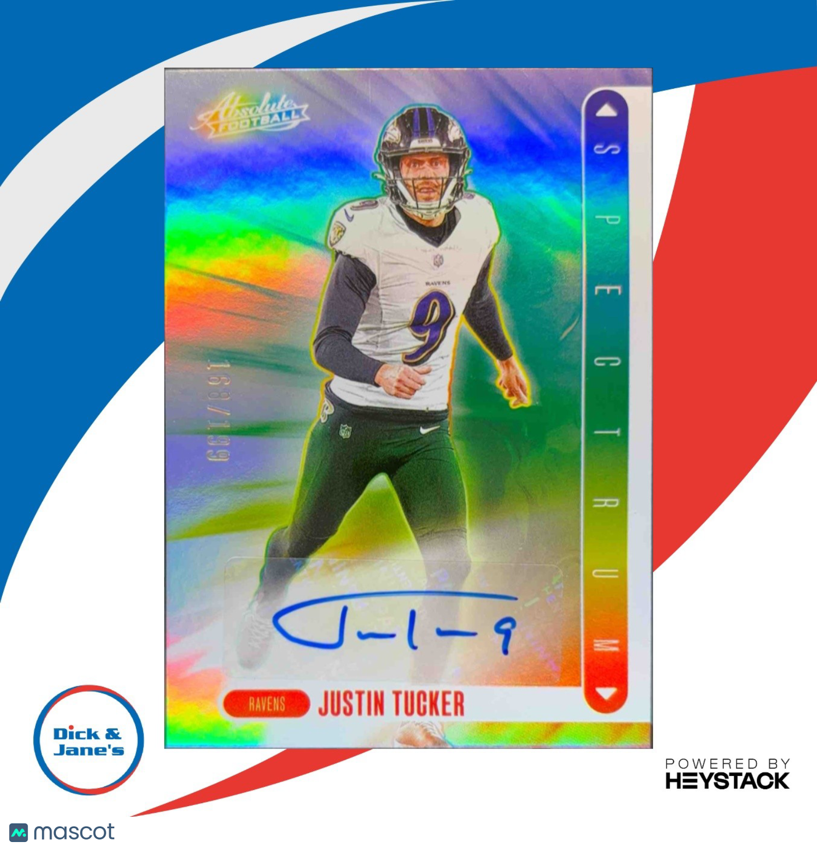 2024 Panini Absolute Justin Tucker Spectrum Signatures 168/199 #SS-JTR Auto