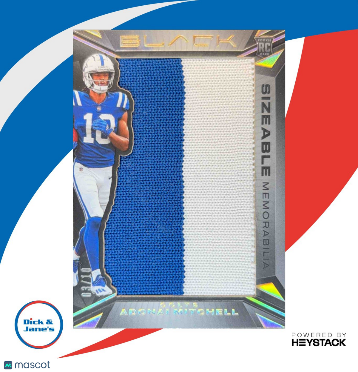 2024 Panini Black Adonai Mitchell Sizeable Rookie Memorabilia Gold 3/10 Auto